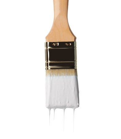Paint flow from brush on white backgroundの写真素材