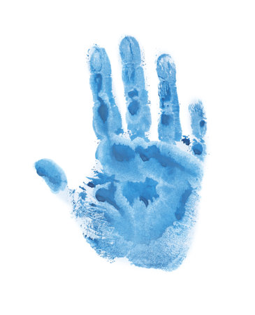 Color palm print on white background. child's paintingの写真素材