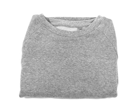 Folded cozy warm sweater on white background, top viewの写真素材