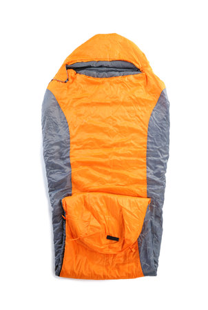 Sleeping bag on white background, top view. camping equipment