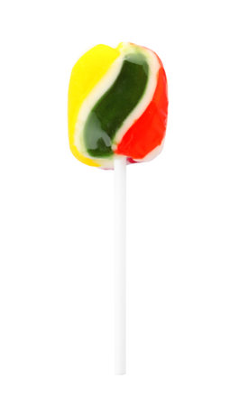 Tasty colorful fruit flavored candy on white backgroundの写真素材