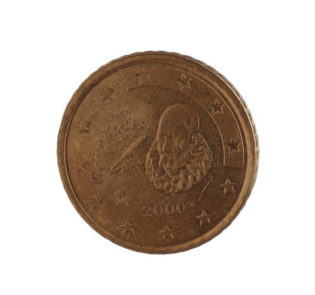 Spanish fifty euro cent coin on white background