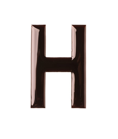 Chocolate letter H on white background, top viewの写真素材