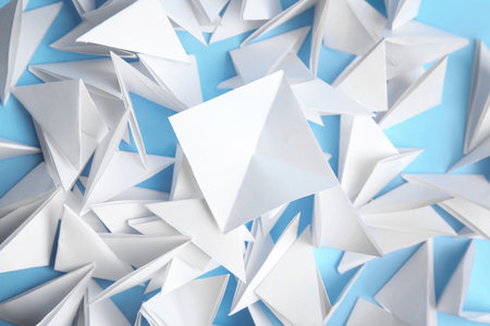 Pile of paper pieces for lottery on color background