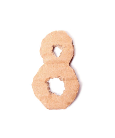 Number 8 made of brown cardboard on white background