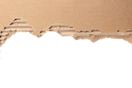 Torn cardboard on white background. Recyclable materialの写真素材