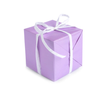 Beautiful gift box with ribbon on white backgroundの写真素材