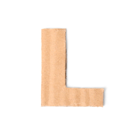 Letter L made of cardboard on white backgroundの写真素材