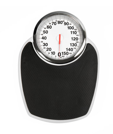 Modern scales on white background, top viewの写真素材