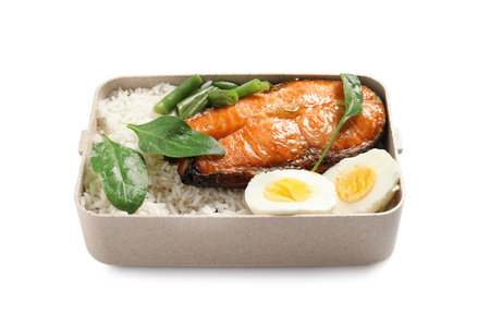 Container with natural protein food on white backgroundの写真素材