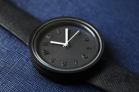 Stylish wrist watch on color background, closeup. fashion accessoriesの写真素材