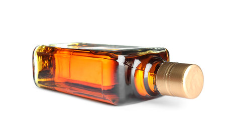 Bottle of scotch whiskey on white backgroundの写真素材