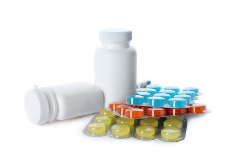 Different pills on white background. Cough remediesの写真素材