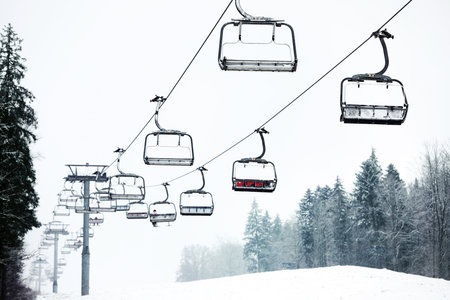 Ski lift at mountain resort. winter holidaysの写真素材