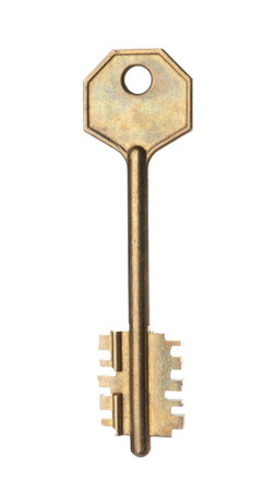One metal modern key on white backgroundの写真素材