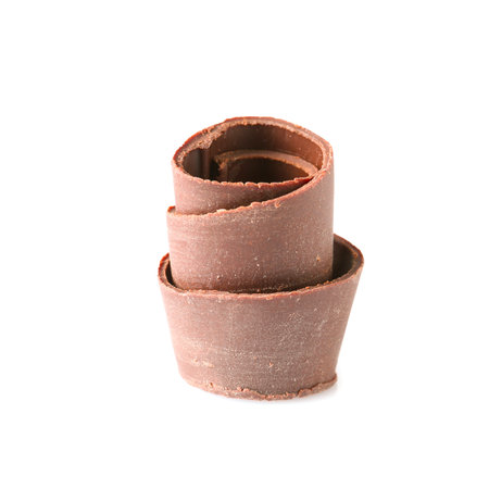 Yummy chocolate curl for decor on white backgroundの写真素材