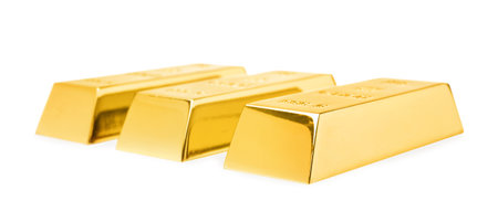 Precious shiny gold bars on white backgroundの写真素材