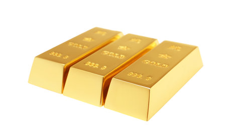 Precious shiny gold bars on white backgroundの写真素材