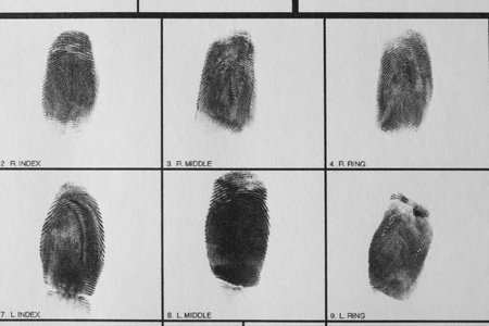 Police form with fingerprints, top view. Forensic examinationの写真素材