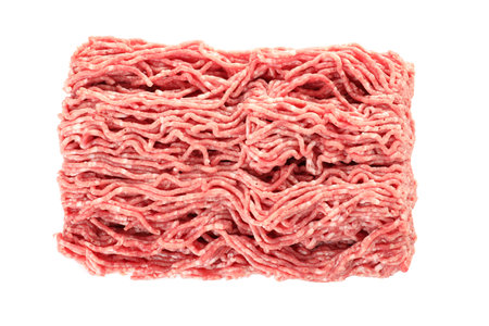 Fresh minced meat on white background, top view