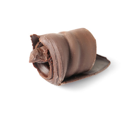 Yummy chocolate curl for decor on white backgroundの写真素材