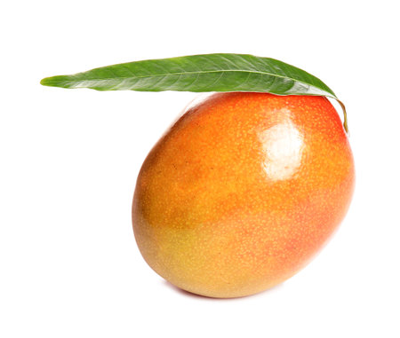 Delicious ripe mango on white background. tropical fruitsの写真素材