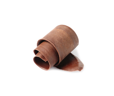 Yummy chocolate curl for decor on white backgroundの写真素材
