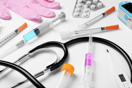 Different medical objects on white background. modern equipmentの写真素材
