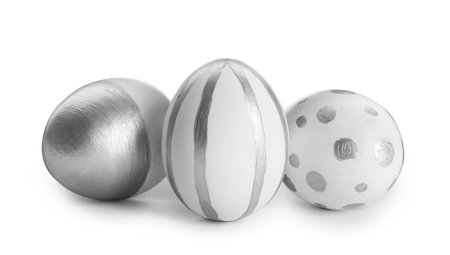 Painted Easter eggs on white background. Style designの写真素材