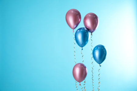 Bright balloons on color background. Space for textの写真素材