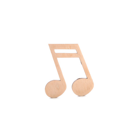 Wooden music note figure isolated on whiteの写真素材