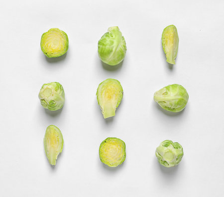 Tasty fresh Brussels sprouts on white background, top viewの写真素材