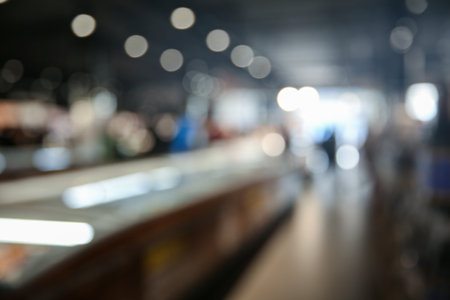 Blurred view of modern shopping mall interiorの写真素材