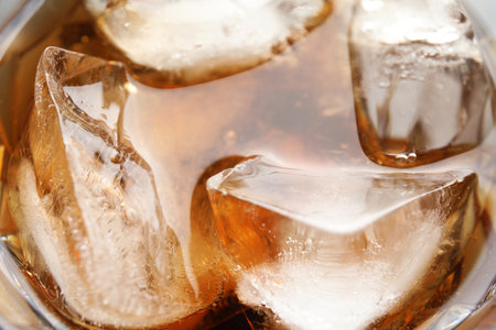 Refreshing drink with ice cubes, closeup viewの写真素材