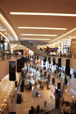 DUBAI, UNITED ARAB EMIRATES - NOVEMBER 03, 2018: Blurred view of luxury shopping mallの写真素材