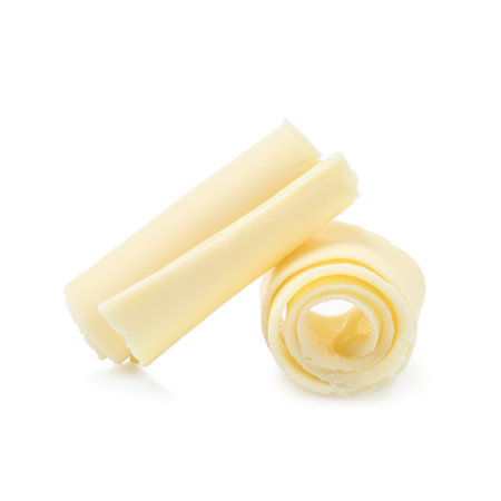 Yummy chocolate curls for decor on white backgroundの写真素材