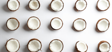 Coconut pattern on white background, top viewの写真素材