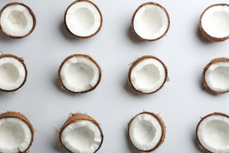 Coconut pattern on white background, top viewの写真素材