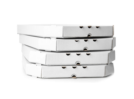 Pizza boxes isolated on white. food deliveryの写真素材