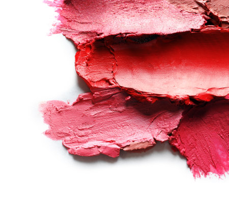 Collection of lipstick swatches on white backgroundの写真素材