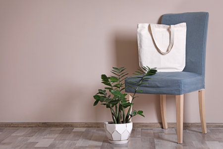 Eco tote bag in room interior. space for designの写真素材