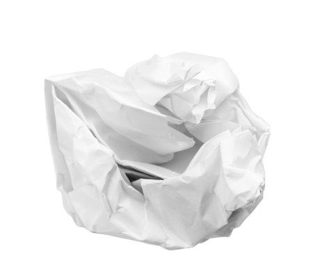 Crumpled sheet of paper on white backgroundの写真素材