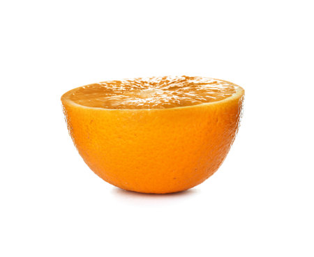 Half ripe orange isolated on whiteの写真素材