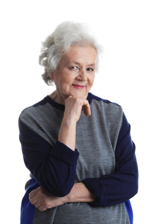 Portrait of mature woman isolated on whiteの写真素材