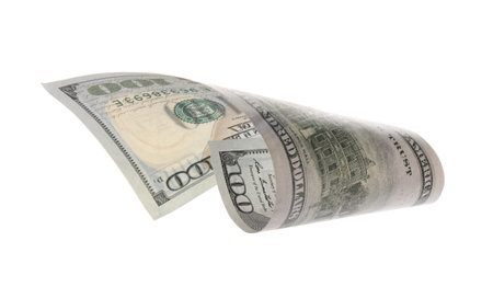One hundred dollar banknote on white background. american national currency