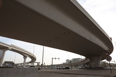 DUBAI, UNITED ARAB EMIRATES - NOVEMBER 06, 2018: Cityscape with flyover and busy traffic