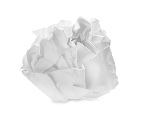Crumpled sheet of paper on white backgroundの写真素材