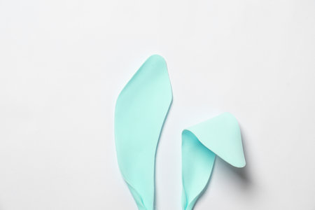 Funny Easter bunny ears on white background, top viewの写真素材