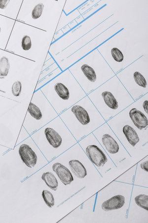 Fingerprint record sheets, top view. criminal investigationの写真素材