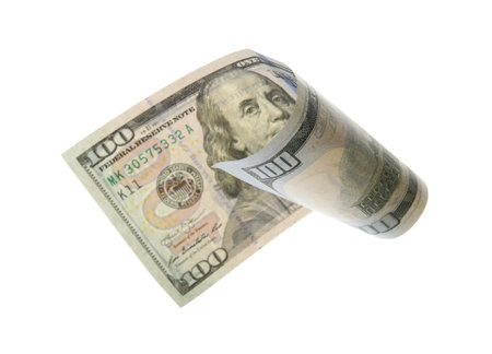 One hundred dollar banknote on white background. american national currency
